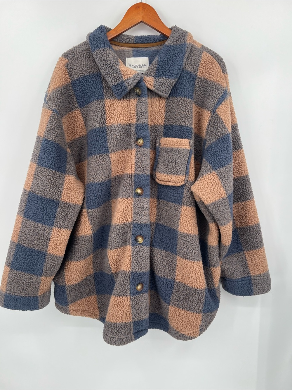 Koolaburra By Ugg Shacket Blue Crème Plaid Sherpa Shirt Jacket Coat Size 2 XL